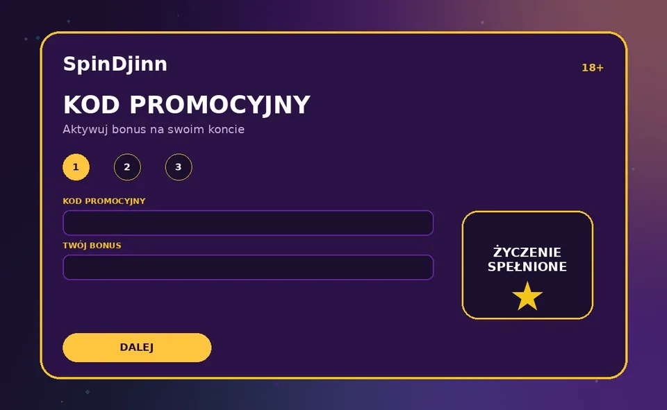 Pole kodu promocyjnego w kasie SpinDjinn